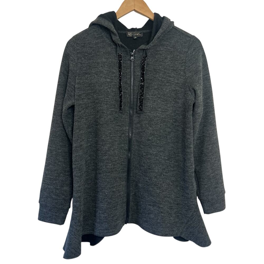 DG2 Diane Gilman Women's Medium Grey Holiday Long Sleeve Zip Front Knit Hoodie